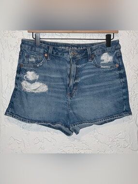 American Eagle Outfitters Women's  Blue Distressed Mom Jean Shorts